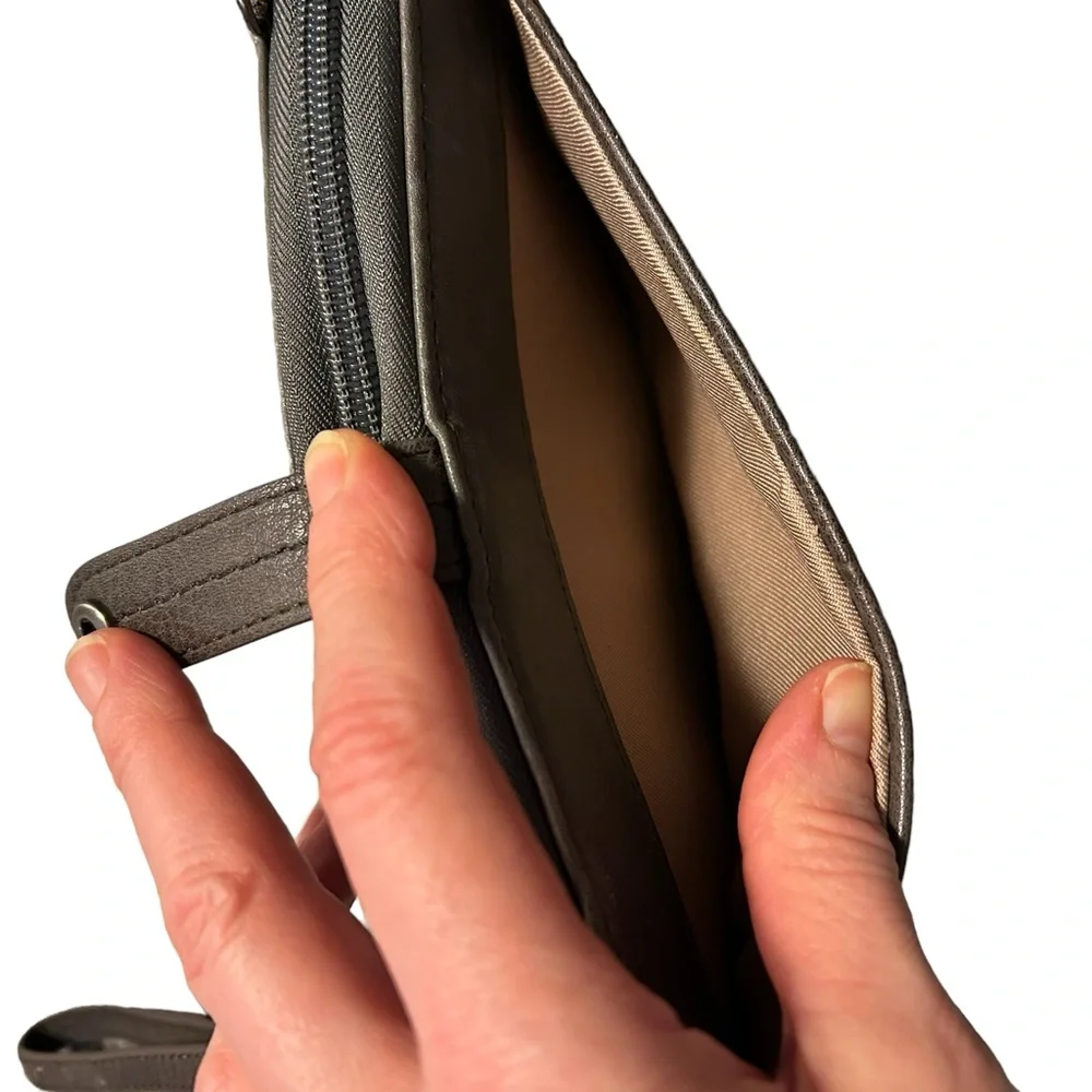 The Sak Iris grey leather wristlet